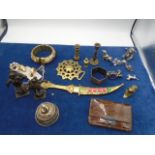 Collection of mixed metal items incl brass dagger, bronze deity gods etc
