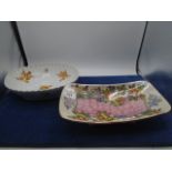 Vintage Maling pink lustre 'rosine' dish plus one other