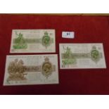 3x United Kingdom of Great Britain and Ireland bank notes - 2x ten shillings and 1x One pound