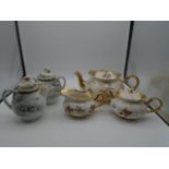 Price Kensington 'rose' teapot, milk jug and sugar bowl together with 2 Japanese coffee containers
