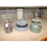 Bialaddin no 305 Lantern Base stamped W.O CAT NO JA 5557 1954 & Metal Shade and storm lantern (