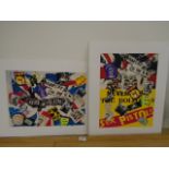 2x Sex Pistols collage mounted prints, approx 40.5cm x 50.5cm