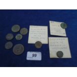 William III 1699 farthing and coin weight noble of Edward IV 1461-1483 and other old coins
