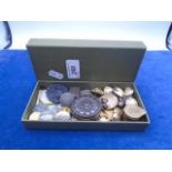 Box of badges, buttons etc