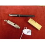 Police-style whistle, cosmic gas lighter and Osmiroid fountain pen