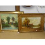Picture of pastoral scene in a gilt frame plus an oil on canvas of red roof, signed bottom right (