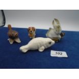 4 miniature china animals, 3 Goebel and one other