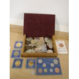 Collection of "coins" most crown size from around the world plus paper money, boxed coins etc in a