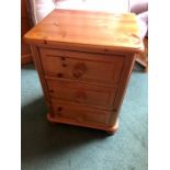3 Draw Pine Bedside 19 inches wide 25 tall