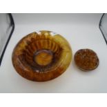 Art deco ?Davidson brown/amber cloud glass posy bowl with frog stamped patent 7830/1910 made in