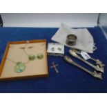 Collection of costume jewellery plus plated baby cutlery