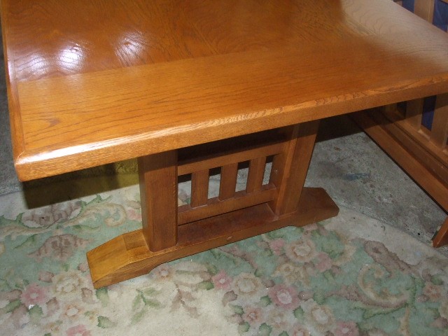 Hardwood Rectangular Dining Table with one extra leaf and 6 Slat Back Chairs - Image 2 of 6