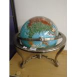 Large mother of pearl and gem stone inlaid globe with compass and stand, approx 45cm diameter incl