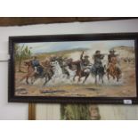 Oil on canvas cowboys G S Okey 1986