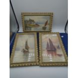 3 watercolour seascape paintings, framed and glazed by Olive Watkinson