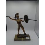 Metal statue of a centurion with spear, 12"