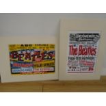 The Beatles - 2 reproduction concert posters, mounted, 29.5cm x 42cm