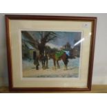 Framed Limited Edition Print 7/275 of heavy horses in snow, Rosemary Sarah Welch