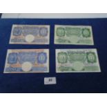 4x Bank of England One Pound Notes - 2x blue K Peppiatt 1934-49, 1x green K Peppiatt and 1x green