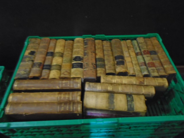 3 trays of vintage unsorted books, mostly classical novels, 1/4 leather bound - Image 2 of 3