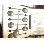 Cased Set 6 Silver Coffee Bean Teaspoons and one other