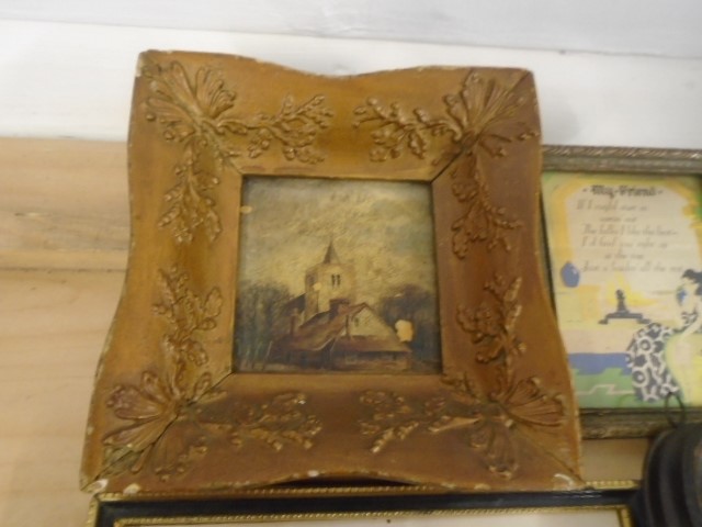 Collection of small vintage pictures and frames incl oil on board - Image 2 of 3