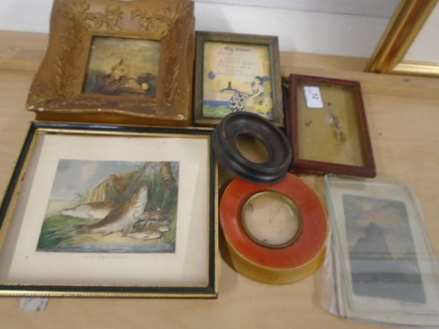 Collection of small vintage pictures and frames incl oil on board