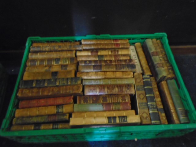 3 trays of vintage unsorted books, mostly classical novels, 1/4 leather bound - Image 3 of 3