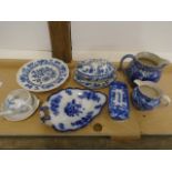 Mixed lot of blue and white china to incl Delph, Stoneware and ironstone