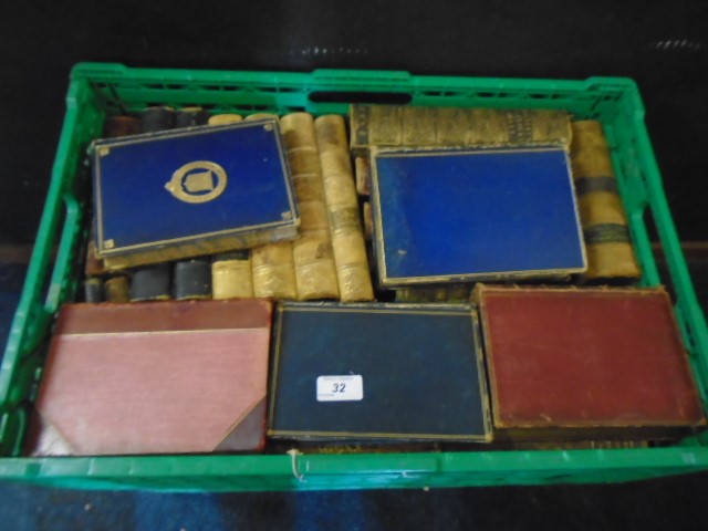 3 trays of vintage unsorted books, mostly classical novels, 1/4 leather bound