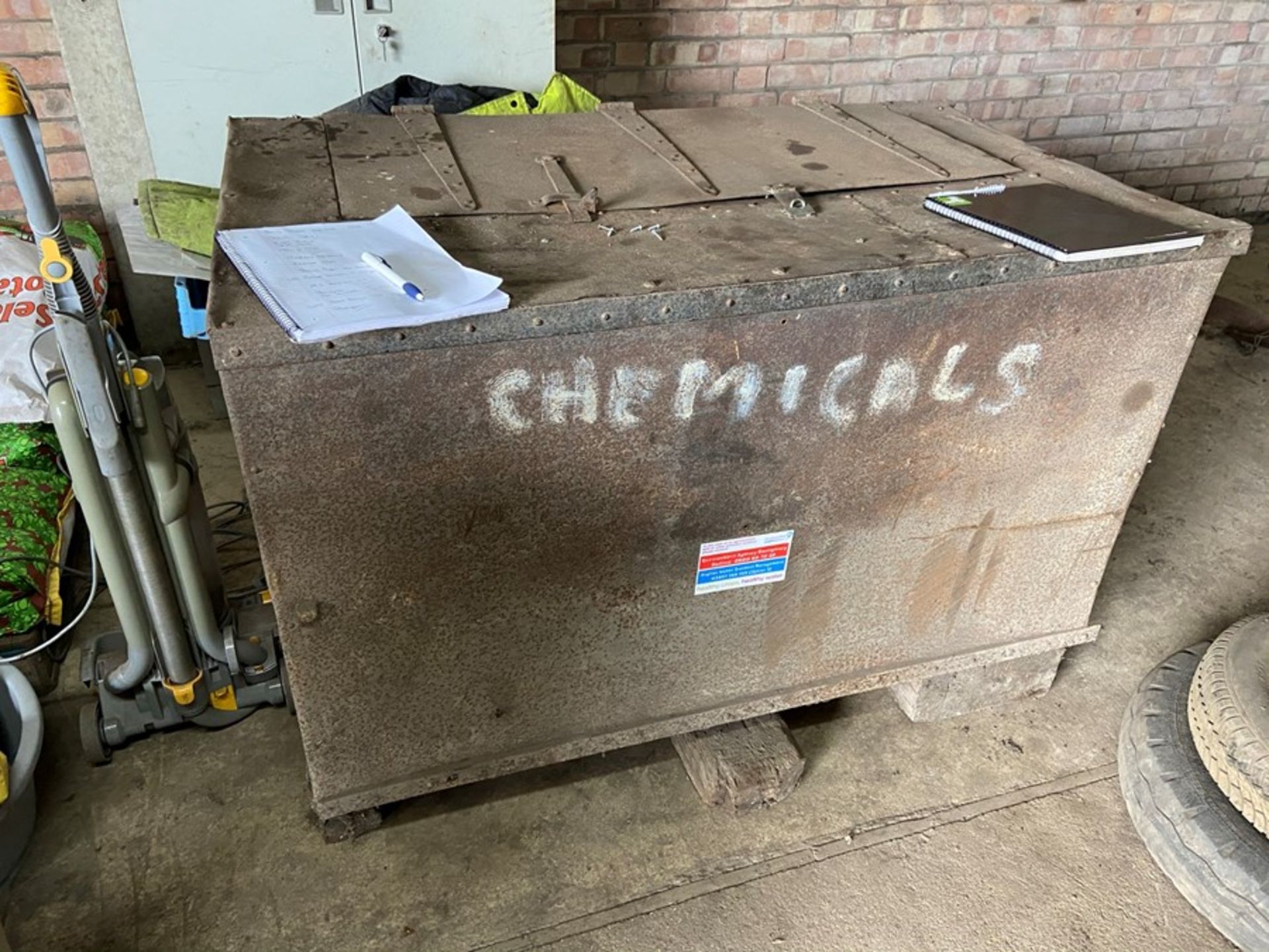 A metal chemical storage box