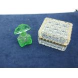 Green Glass Perfume Bottle and Heavy Glass Trinket Box