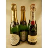 Three half bottles of champagne to include one half bottle of Moet & Chandon and two Laithwaite