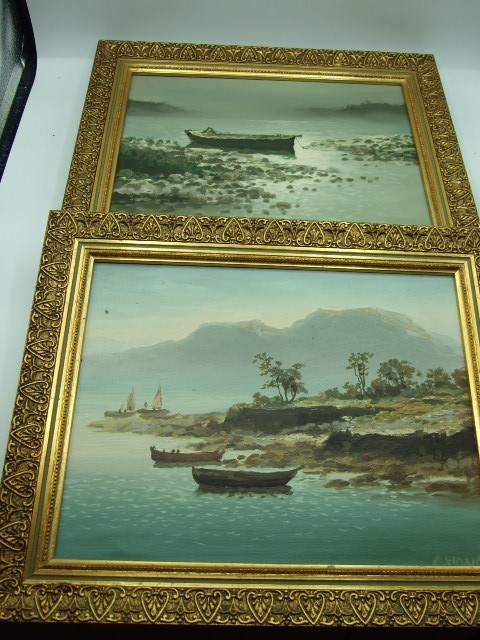 2 Oils on canvas of Boats both signed LHONG 24 X 30 cm