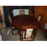 Old Charm Pedestal Extending Dining Table and 4 Chairs ( 2 are carvers ) 44 inches wide 45 closed 60