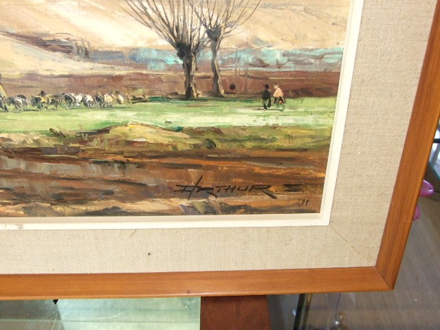 ARTHUR SARKISSIAN (IRANIAN, 20TH CENTURY) Rural Scene Oil on Canvas with wooden stretcher 40 x 80 - Image 2 of 5