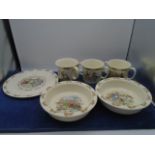 Royal Doulton Bunnykins China to incl christening plate, 2 bowls and 3 two-handled cups (6)