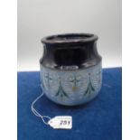 Blue decorative tobacco jar, stamped 'England' on base, approx 13cm tall