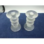 2 Glass Candlesticks both signed TS 4 1/2 inches tall ( Timo Sarpaneva )