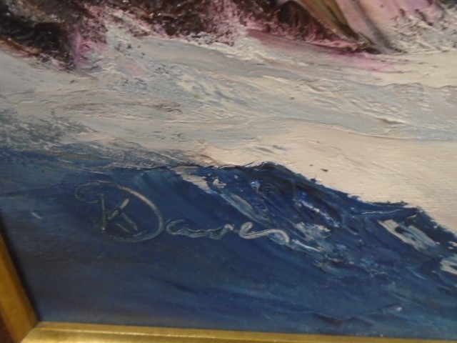 Large oil on canvas of sea in gilt frame, approx 93cm x 68cm - Image 2 of 3