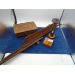 Collection of treen to include boxes, piano music stand, egg timer/cotton bobbin