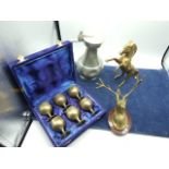Horse ,Deer , Egg Cups , Pewter Jug and Cutlery