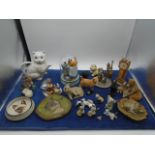 Collection of cat related items to incl teapot, figurines, ring holder and Nancy Matthews ltd