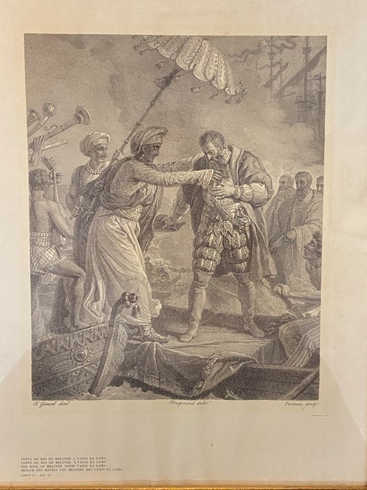 A framed engraving "The King of Melinde visits Vasco Da Gama" after F. Gerard 36 x 44cm - Image 2 of 2
