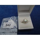 Opal & cubic zirconia sterling silver ring (box not incl)