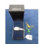 Ladies Sekonda watch with spare links plus ladies emerald gold plated necklace