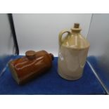 Govancroft pottery stoneware flagon plus glazed stoneware hot water bottle marked 'W'