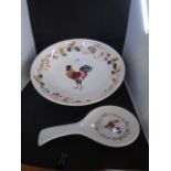 Laura Ashley serving bowl (33cm diameter)and spoon rest with cockerel design