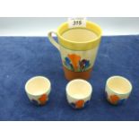 Clarice Cliff Bizarre Crocus Mug 11 cm tall and 3 Newport Pottery Fantasque Egg Cups