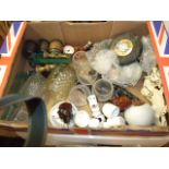 Box of Assorted from house clearance including Dinky Truck and Scale Weights and Snoopy